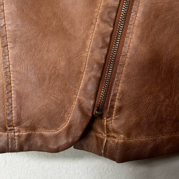 NWT Bagatelle Women’s Brown Faux Leather Drape Moto Biker Jacket - Picture 6 of 16